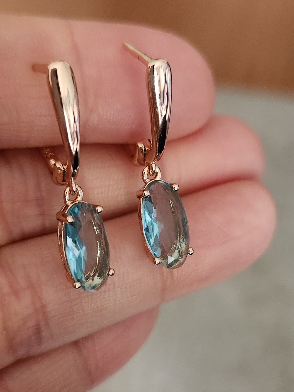 New 14K Gold Plated Oval Cut Aquamarine Dangle Drop Hoop Earrings for Women